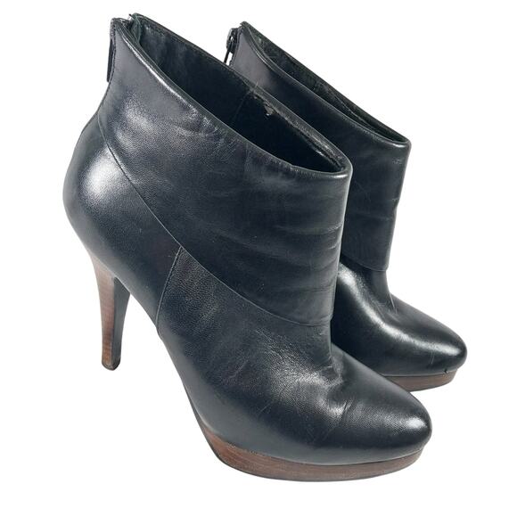 STEVE MADDEN! BLACK GENUINE LEATHER, BROWN STACKED WOOD HEEL/SOLE BOOTS! SZ 6.5M - Picture 12 of 12